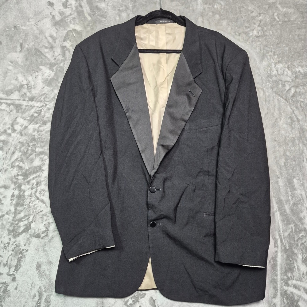 VTG Chaps Ralph Lauren Mens Black Tuxedo Jacket Satin Peak Lapel 50L Made in USA